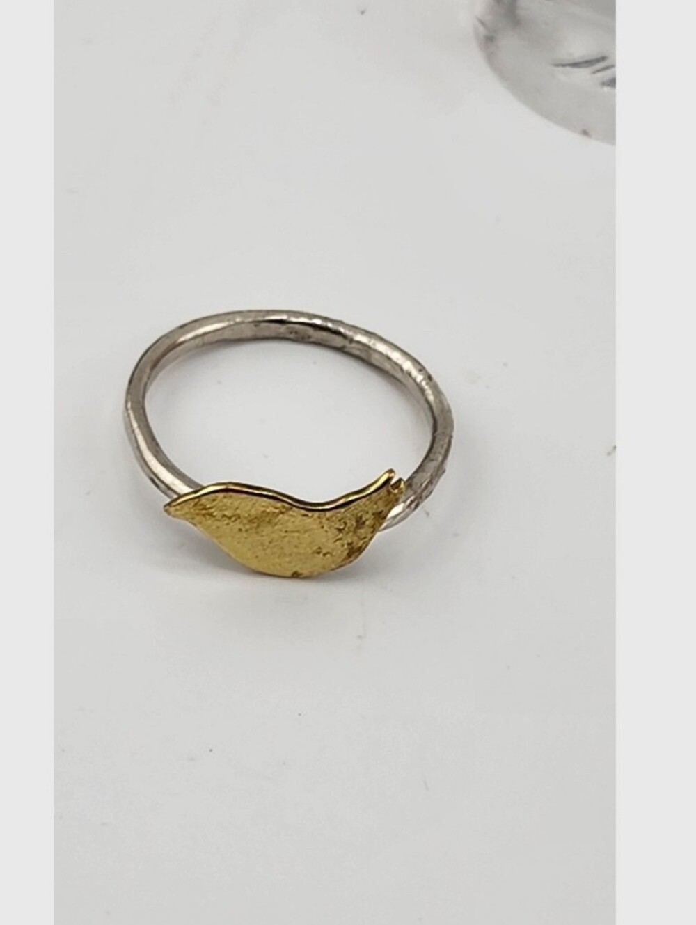 BIRD DAINTY RING HANDMADE RECYCLED METALS BIRD IN BRASS & BAND IN STERTILING 8